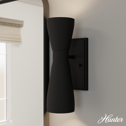 Hunter Zola Matte Black 2 Light Medium Sconce Wall Light Fixture