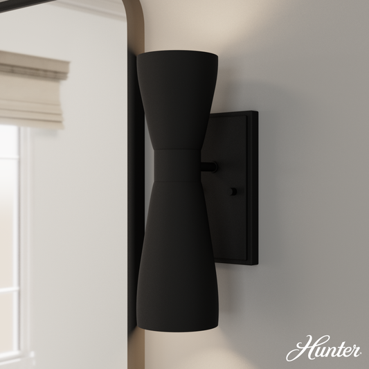 Hunter Zola Matte Black 2 Light Medium Sconce Wall Light Fixture