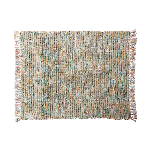 Woven Blend Boucle Throw w/ Fringe-multi color