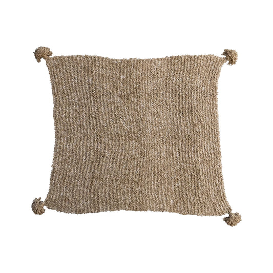 Chunky Knit Throw with Tassels-Tan