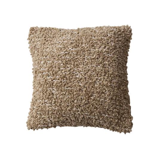 Woven Blend Boucle Pillow w/Cotton Back-Tan