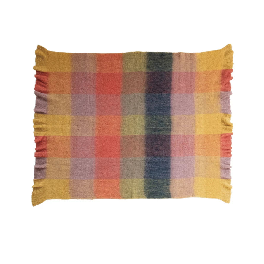 Woven Wool Throw w/Block pattern & Ruffle