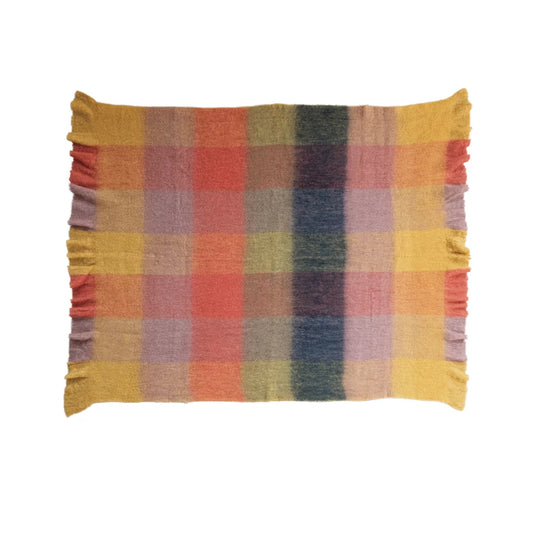 Woven Wool Throw w/Block pattern & Ruffle