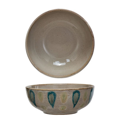 Stoneware Bowl-Green and Blue