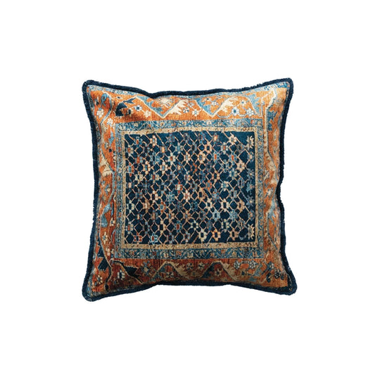 Cotton Blend Velvet Printed Pillow w/ Vintage Carpet Pattern