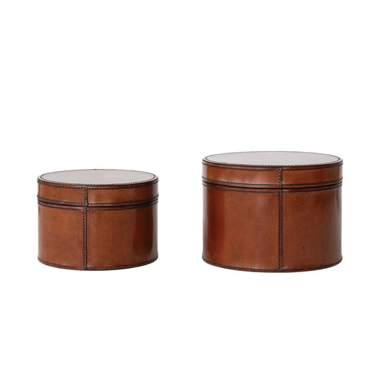Round Leather Box with Velvet Interior set of 2