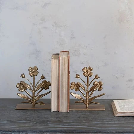 Gold Metal Flower Bookends