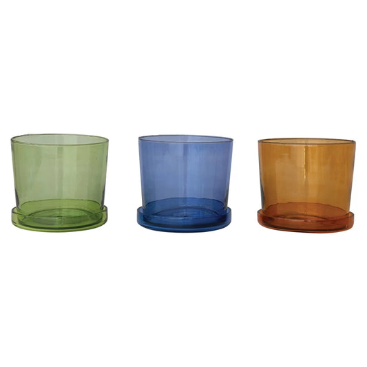 Recycled Glass Planters w Saucer