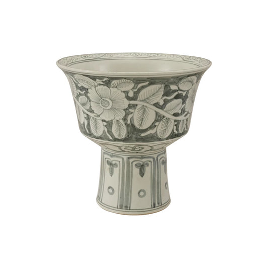 Hand-Painted Stoneware Footed Planter w/ Floral Design