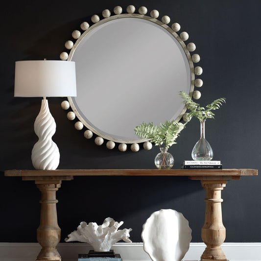 Cyra Wood Round Mirror