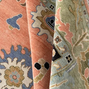 Peach Oushak Style Hand Knotted 8x12 Rug