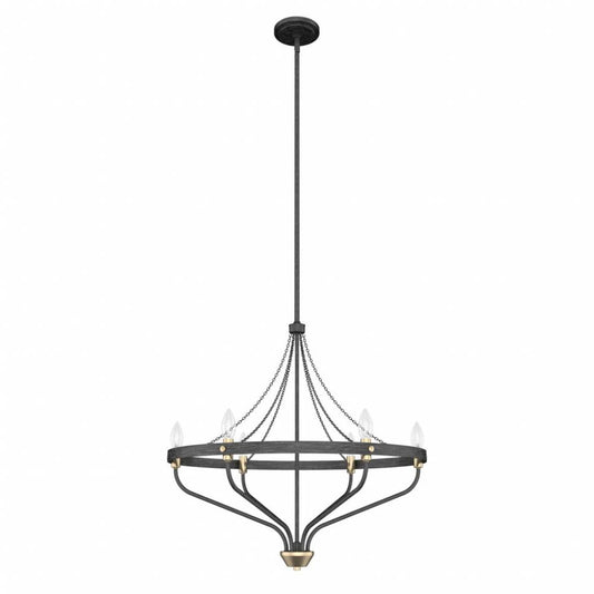 Hunter Merlin Rustic Iron and Alturas Gold 6 Light Medium Chandelier Ceiling Light Fixture