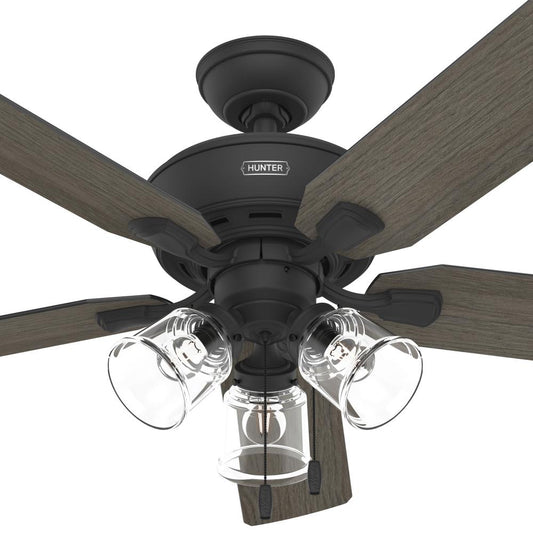 Hunter 52 inch Rosner Matte Black Ceiling Fan with LED Light Kit and Pull Chain