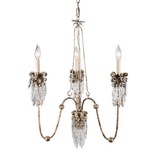 Venetian 3 Light Mini Chandelier in Distressed White Bronze and Crystal