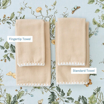 Sand Fingertip Stitched Edge Powder Bath Towels (Pair)