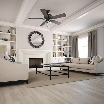 Hunter 52 inch Rosner Matte Black Ceiling Fan with LED Light Kit and Pull Chain
